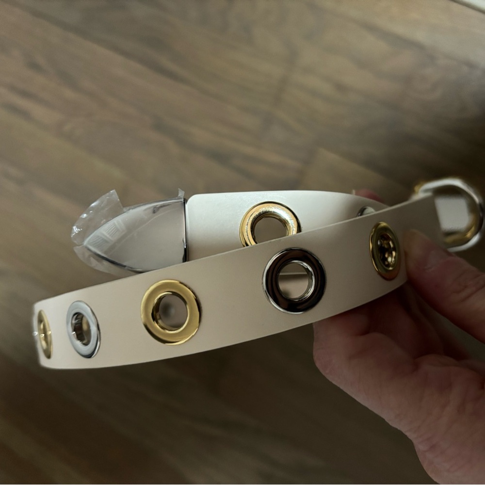DÉHANCHE Hollyhock Rivet Mixed Metal Belt, Size L Ivory & Silver & 24K Gold NWT - Picture 4 of 9